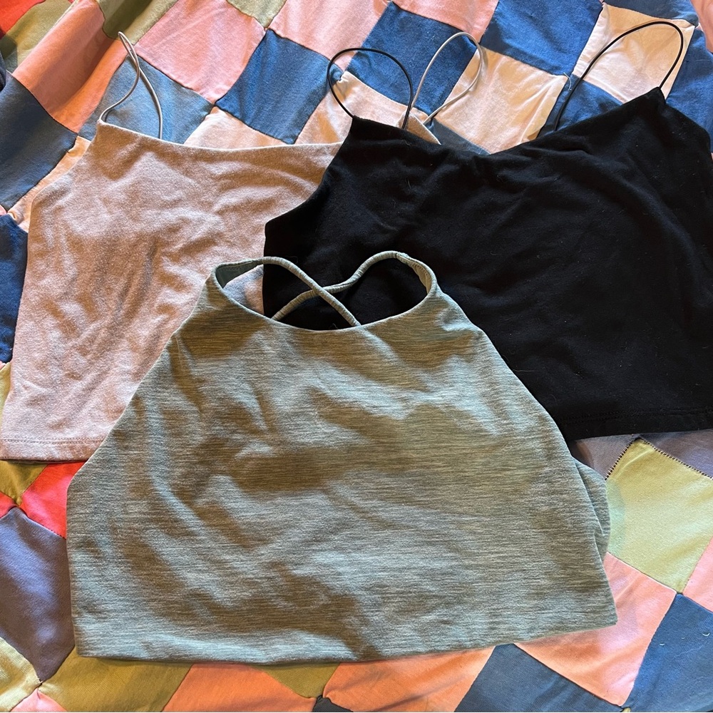 Set of Three Camisoles in Black, Gray, and green